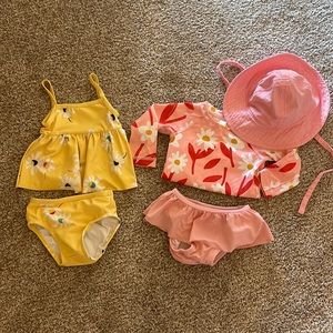 2 Hanna Andersson Swim Suits with Matching Hat 6-12 months